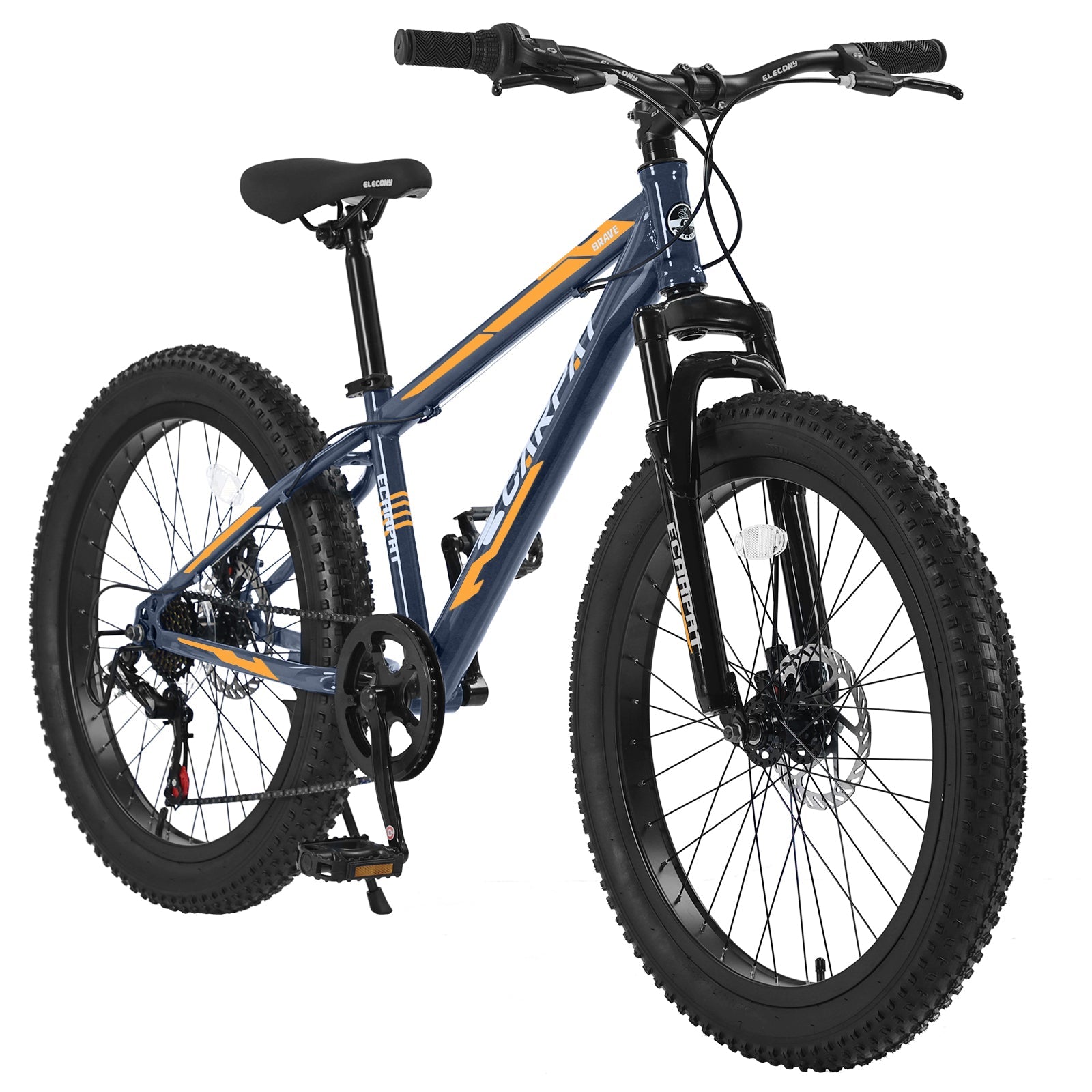 24" Elecony Youth Fat Tire Mountain Bike - Shimano 7-Speed, Dual Disc Brakes & Front Suspension