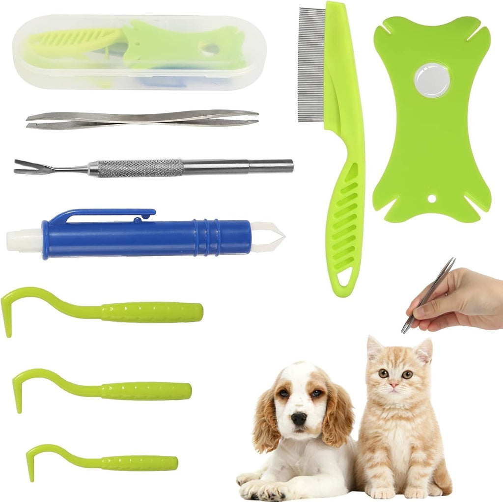 Tick Removal Tool 8 In 1 With Storage Box, Tick Tweezers, Flea Comb, Magnifying Glass, emoval Kit Tick Removal Tool For Dogs Cats Pet Tick Comb
