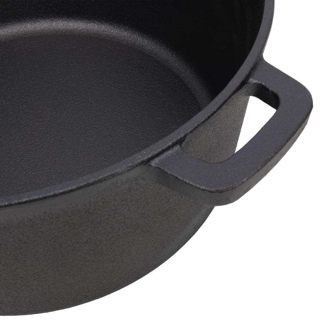 2 in 1 Pre-Seasoned Cast Iron Dutch Oven With Dual Handles.