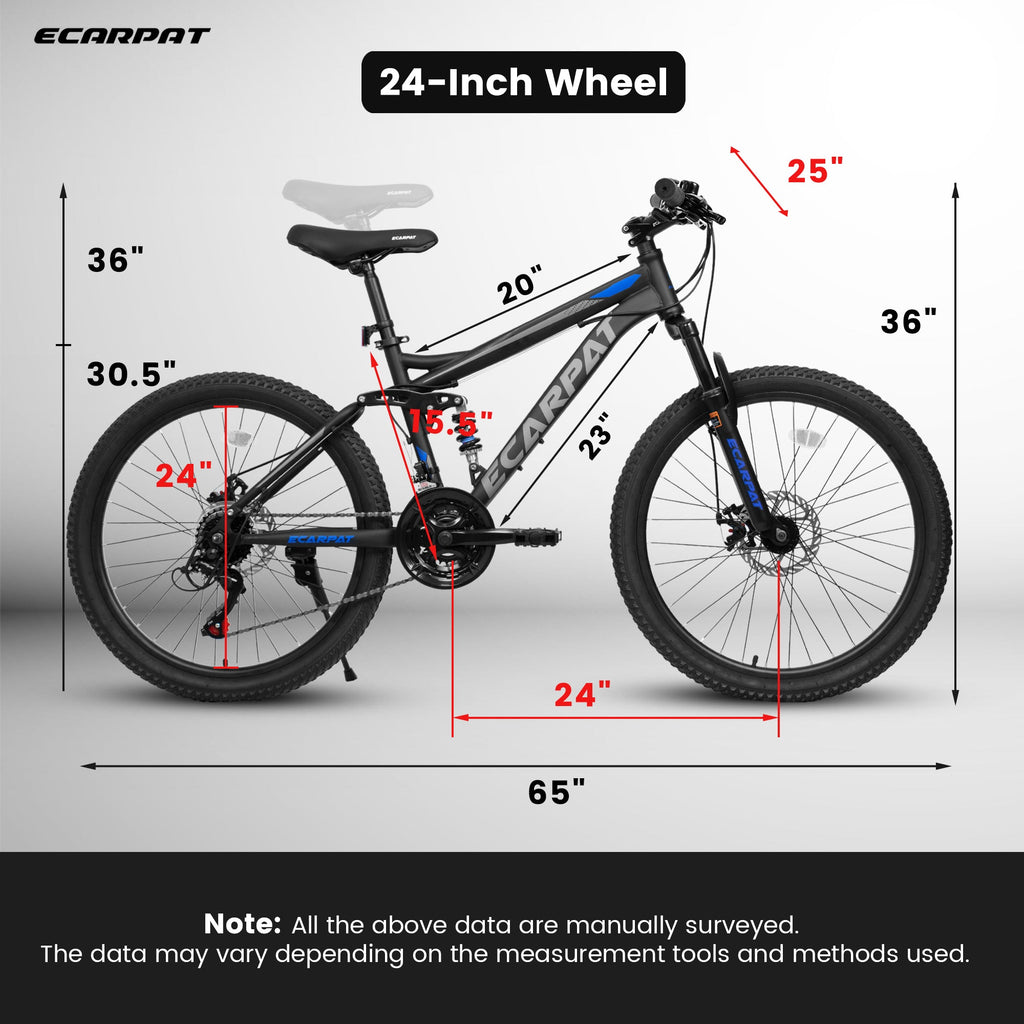 24" TrailX Adult Mountain Bike | 21-Speed Full Suspension (Black)