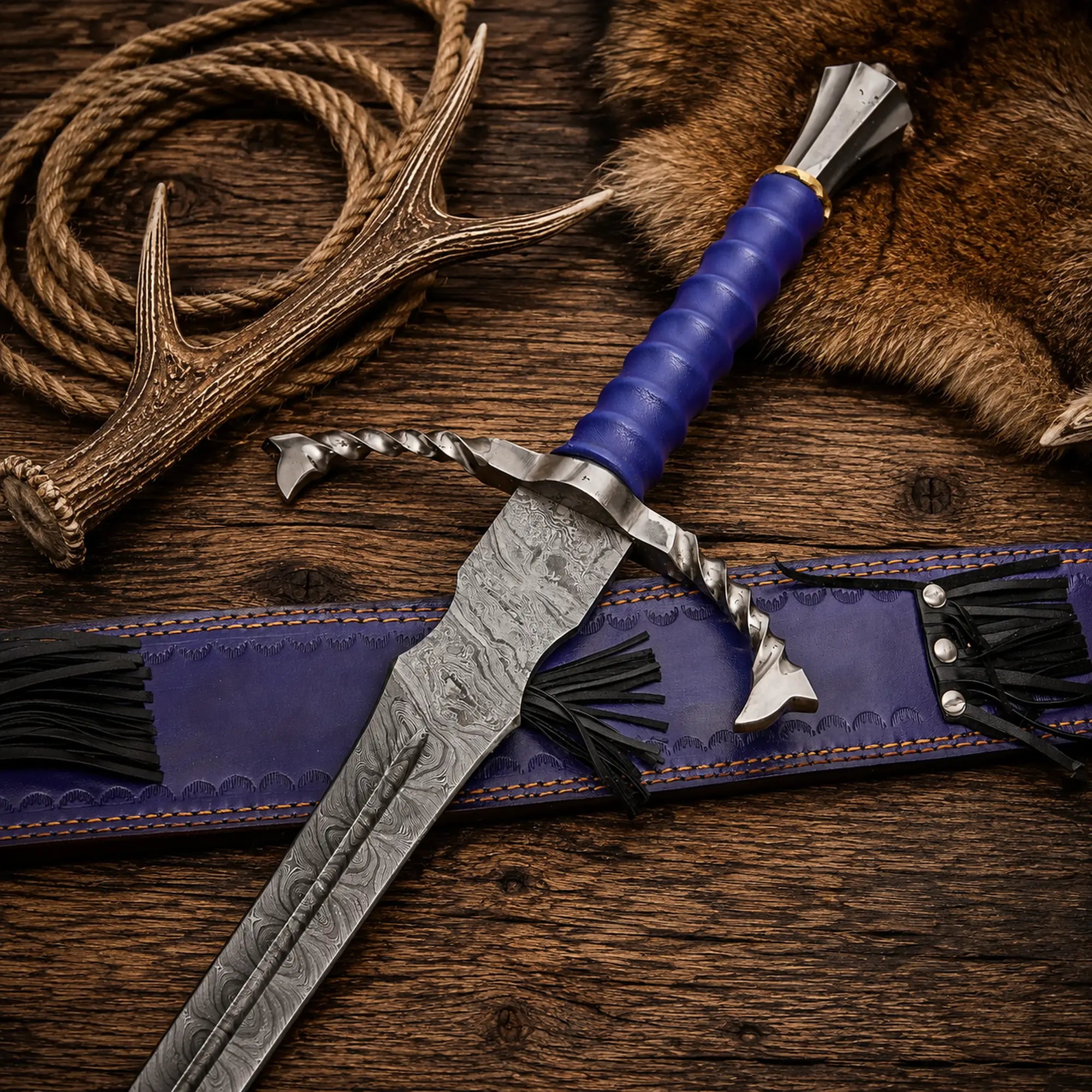 Fantasy Crusader Sword – 36" Damascus Steel Medieval Display Blade