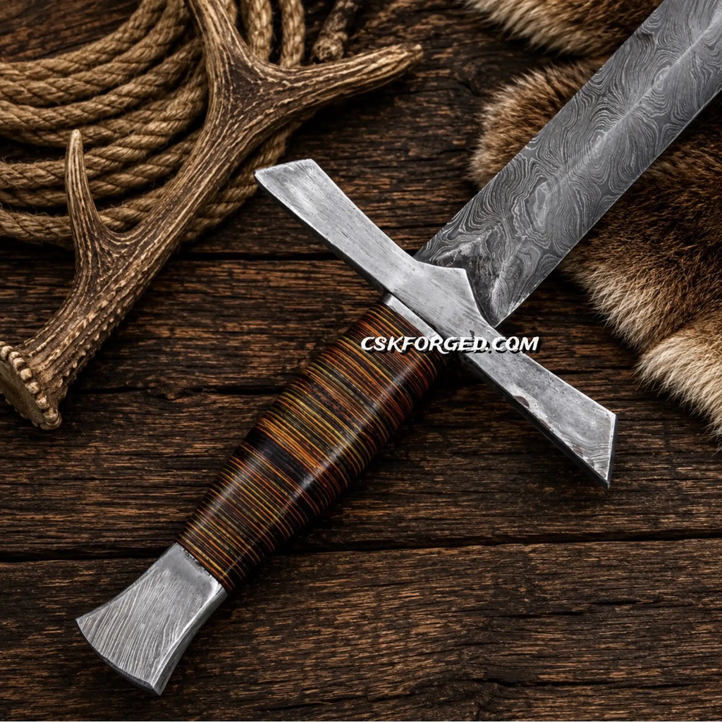 Bastard Sword – Handmade Damascus Steel Medieval Display Blade