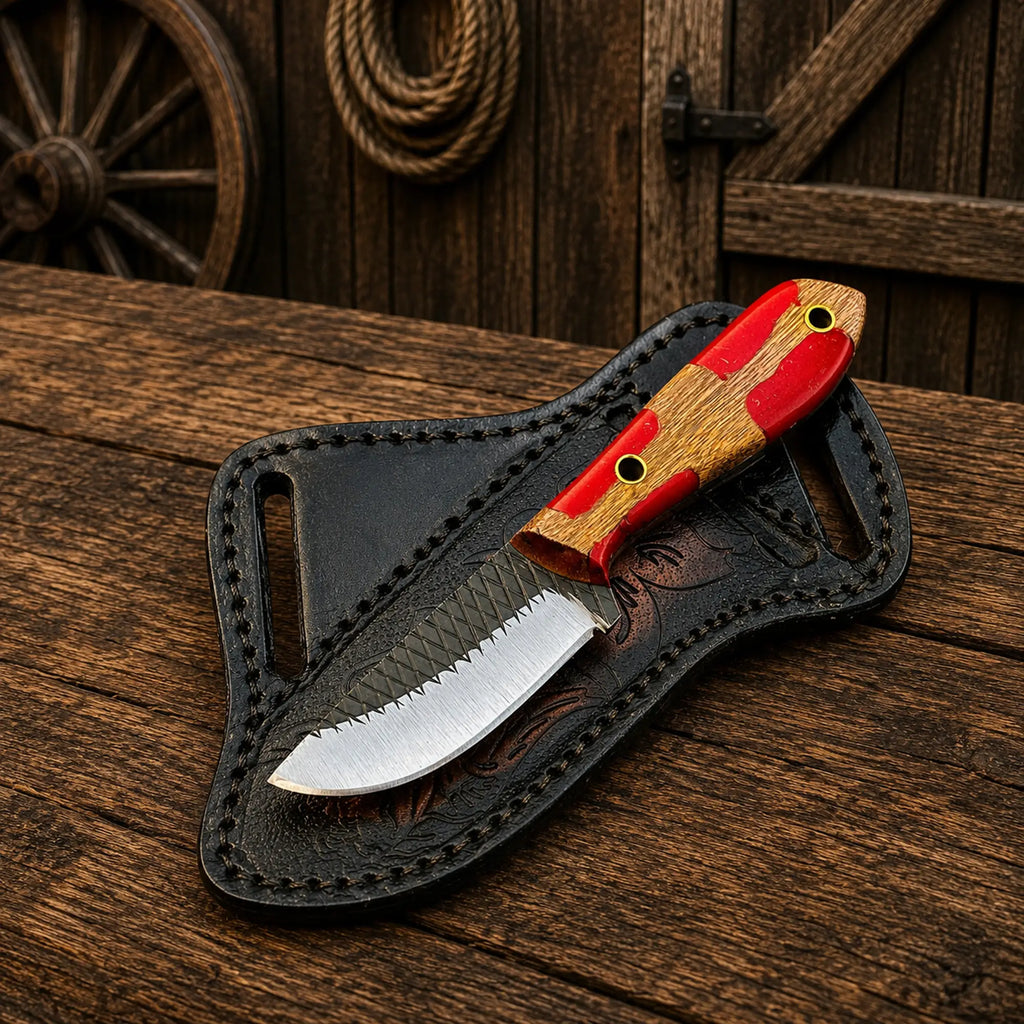 Compact Cowboy Skinning Knife – Rasp Steel with Belt Sheath