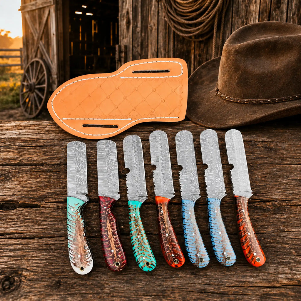Rooster Cutout Bull Cutter Set – Damascus Pinecone Handle