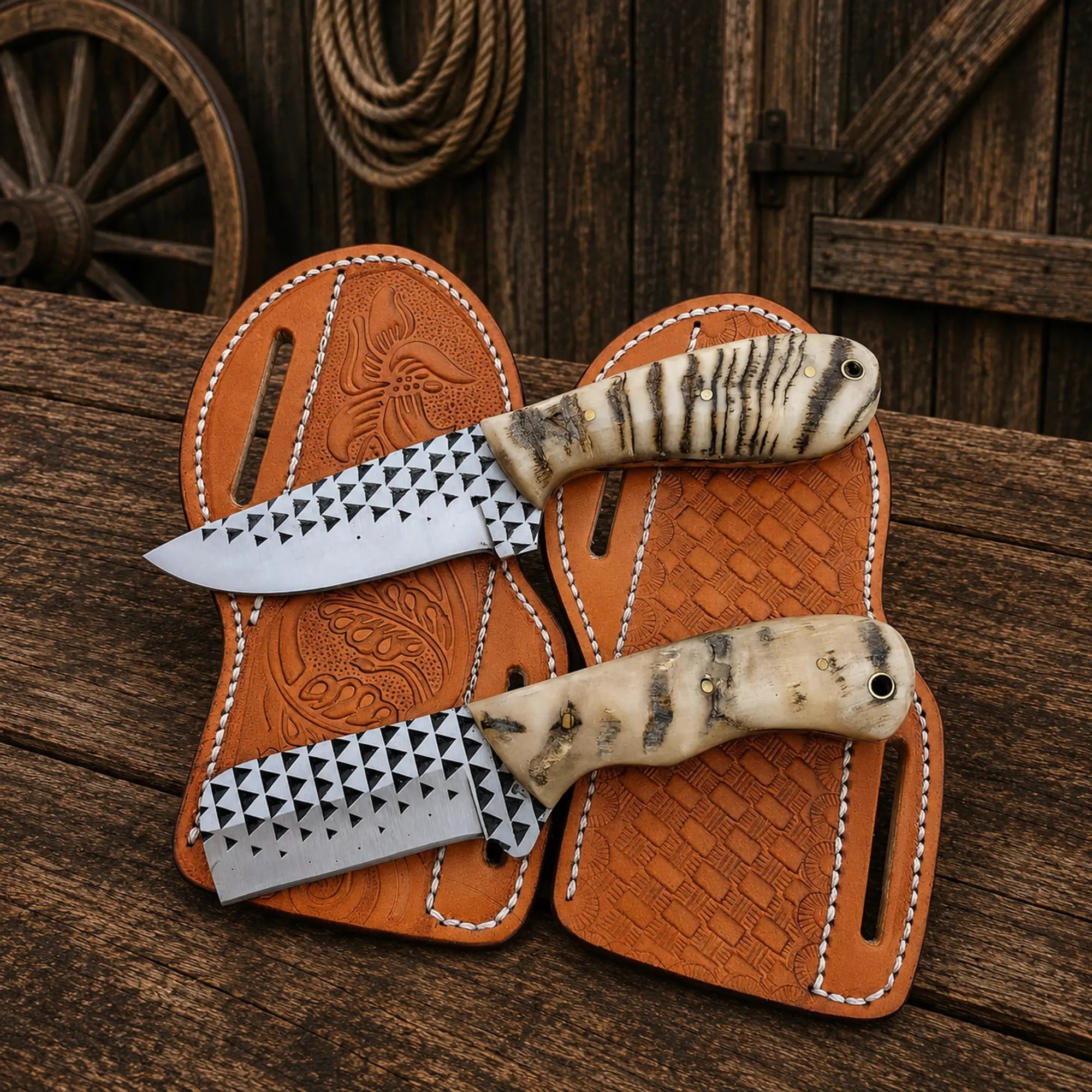 Cowboy Bull Cutter & Skinner Set– Ferrier Rasp Steel Ram Horn Handle