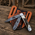 Cowboy Folding Trapper Knife – Damascus Double Blade Stag