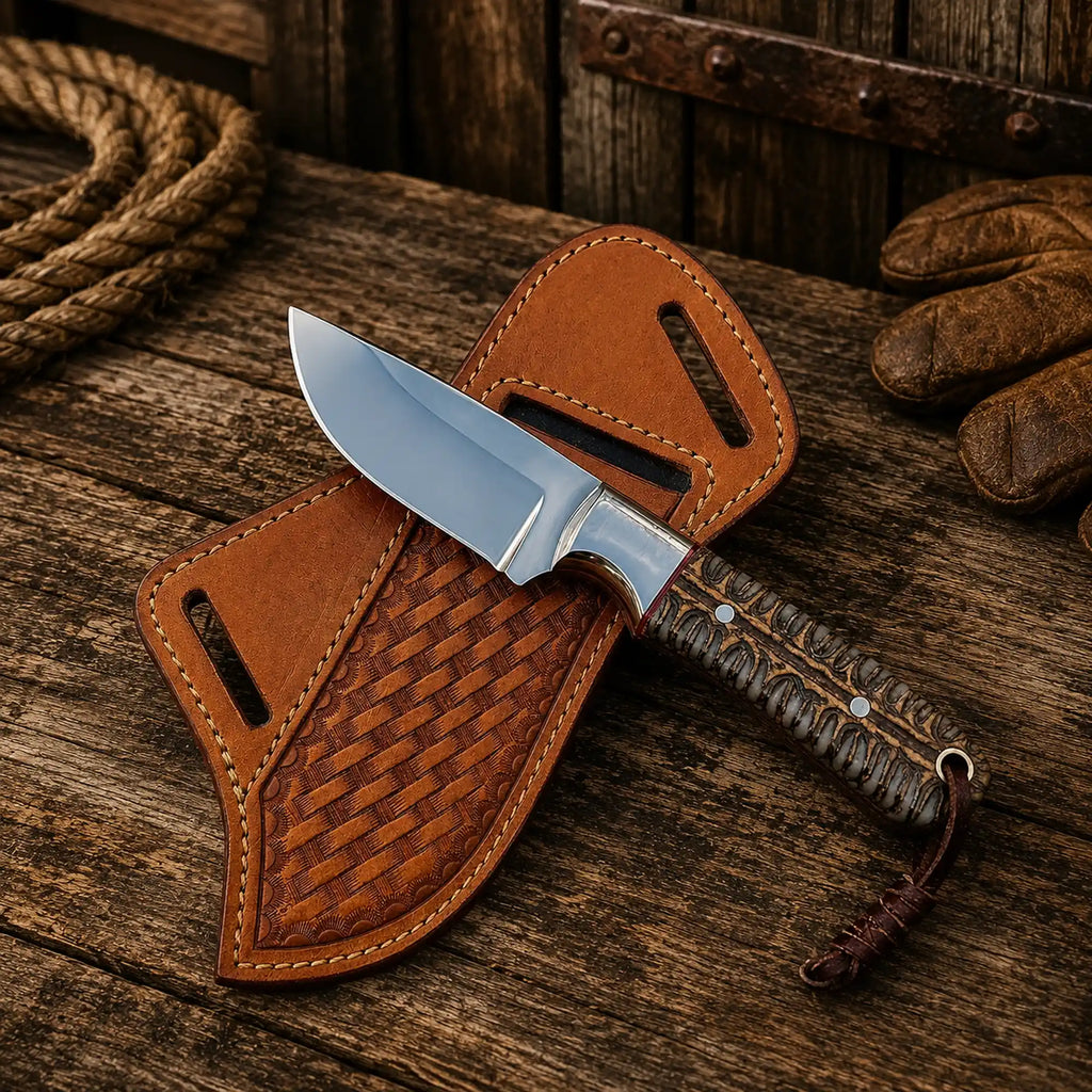 Traditional Cowboy Hunting Knife – D2 Steel with Pinecone Resin Handle