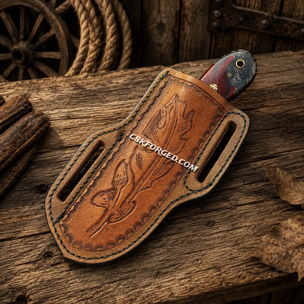 Copper Damascus Ranch Belt Knife – Epoxy Resin Handle & Sheath