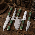 Cu Mai D2 Steel Chef Knife Set – Handmade Kitchen Knives with Green Pakka Wood Handles | Professional 5-Piece Chef Collection