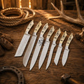 Custom Handmade 7-Piece D2 Steel Chef Knife Set – Camel Bone Handles