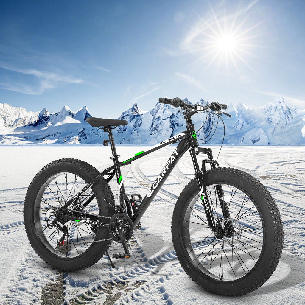 26" Elecony Fat Tire Mountain Bike - Full Shimano 21-Speed, Dual Disc Brakes & Front Suspension