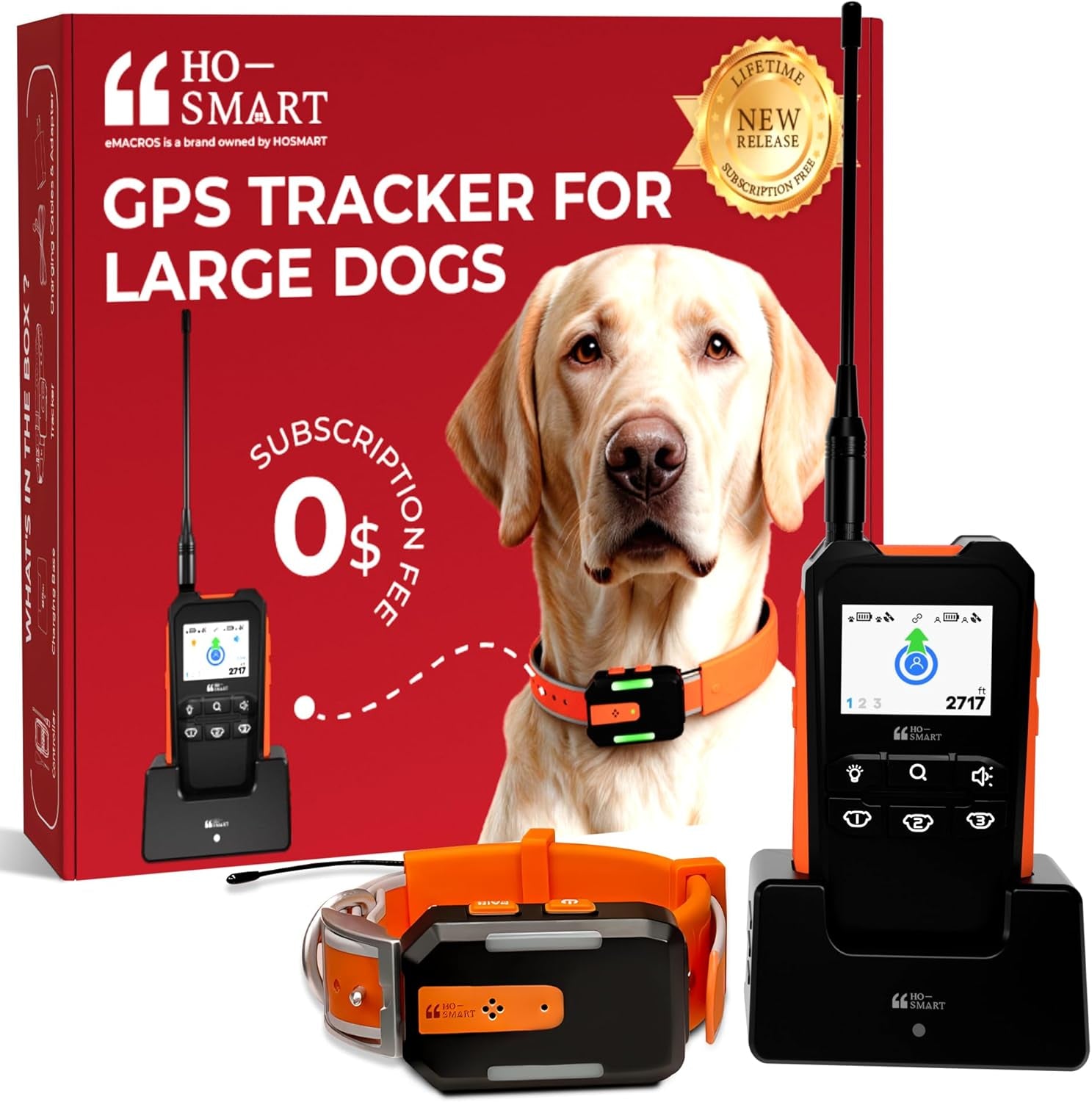 GPS Dog Tracker No Subscription Off Grid Large Dogs Waterproof 7 Day