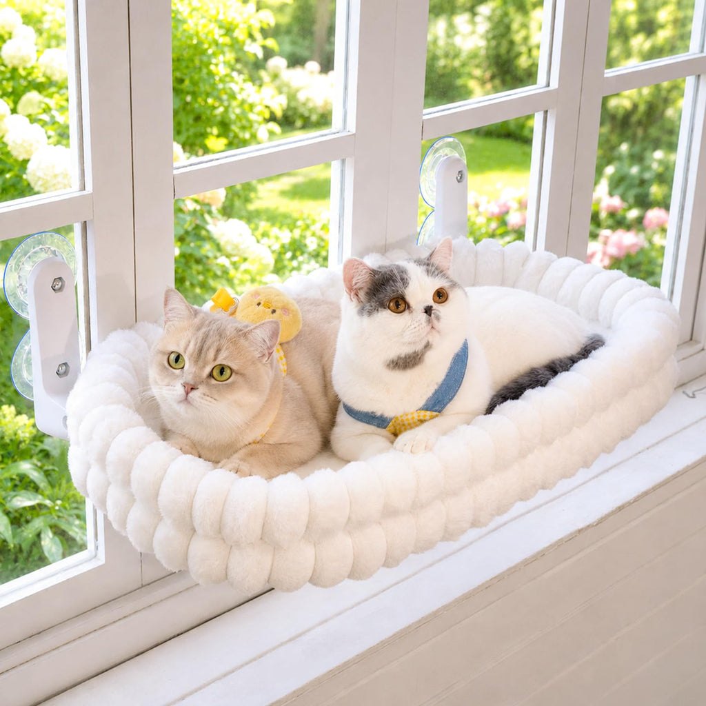 Cloud Cat Window Perch For Indoor Cats Hammock Bed Foldable Reversible Cushion Removable Washable, Breathable Soft All-Season, Sturdy Strong Suction Cups Support, Cordless