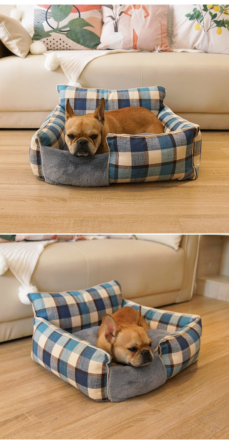 Retro Plaid All-Season Washable Pet Bed, Chew-Resistant For Small Medium Dogs & Cats