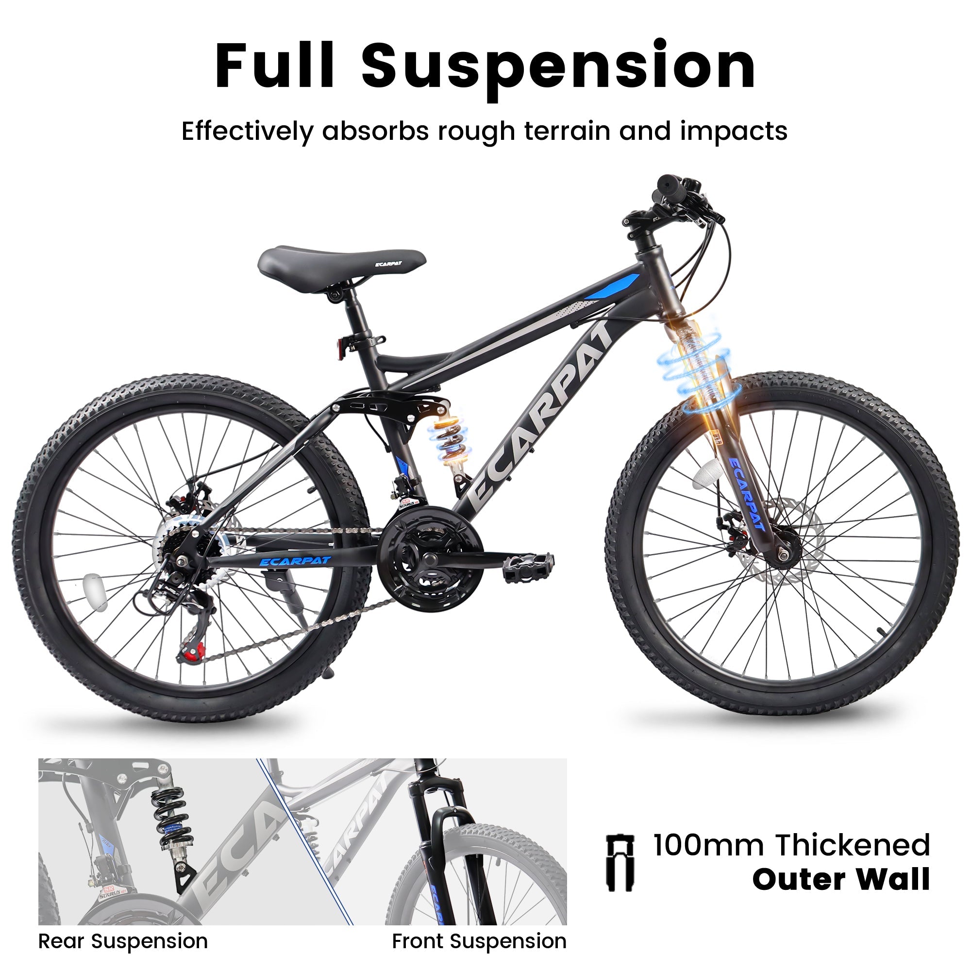 26” TrailX - Mountain Bike | Full Suspension | 21-Speed | Black