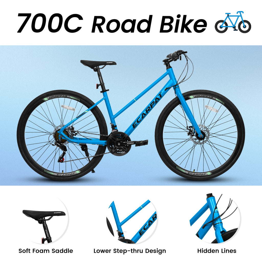 700C Road Bike – UrbanRide | 21-Speed | Disc Brakes | Black Blue