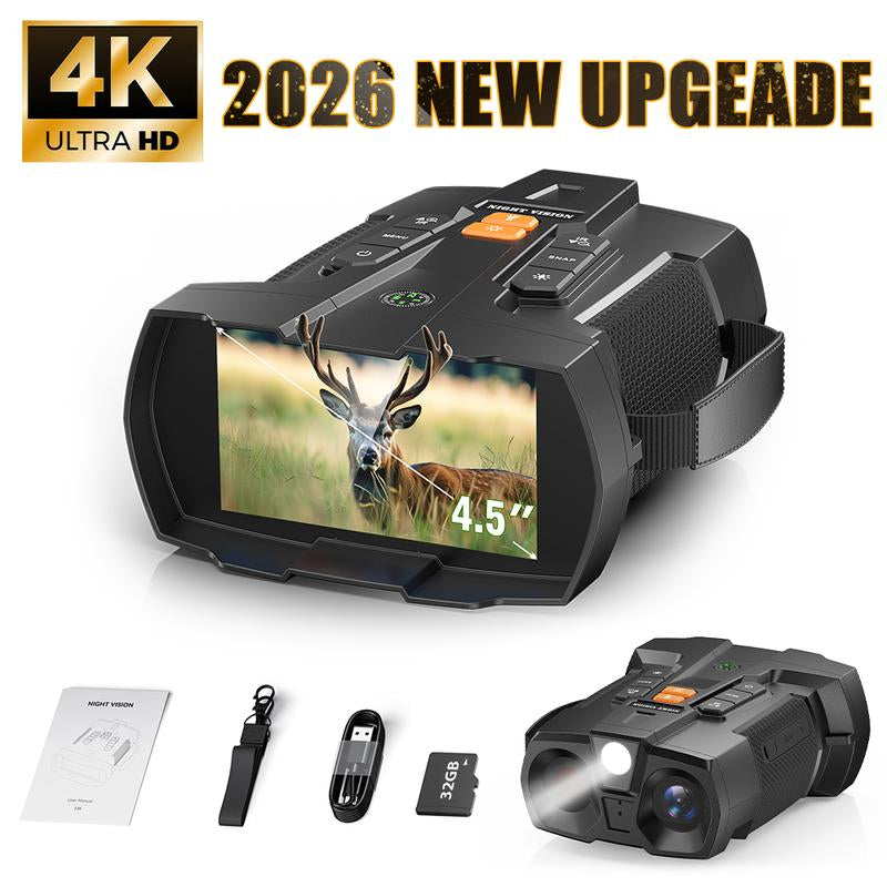 Nitehawk 4K Night Vision Binoculars - 10X Zoom, Rechargeable, 32GB SD Card Included -