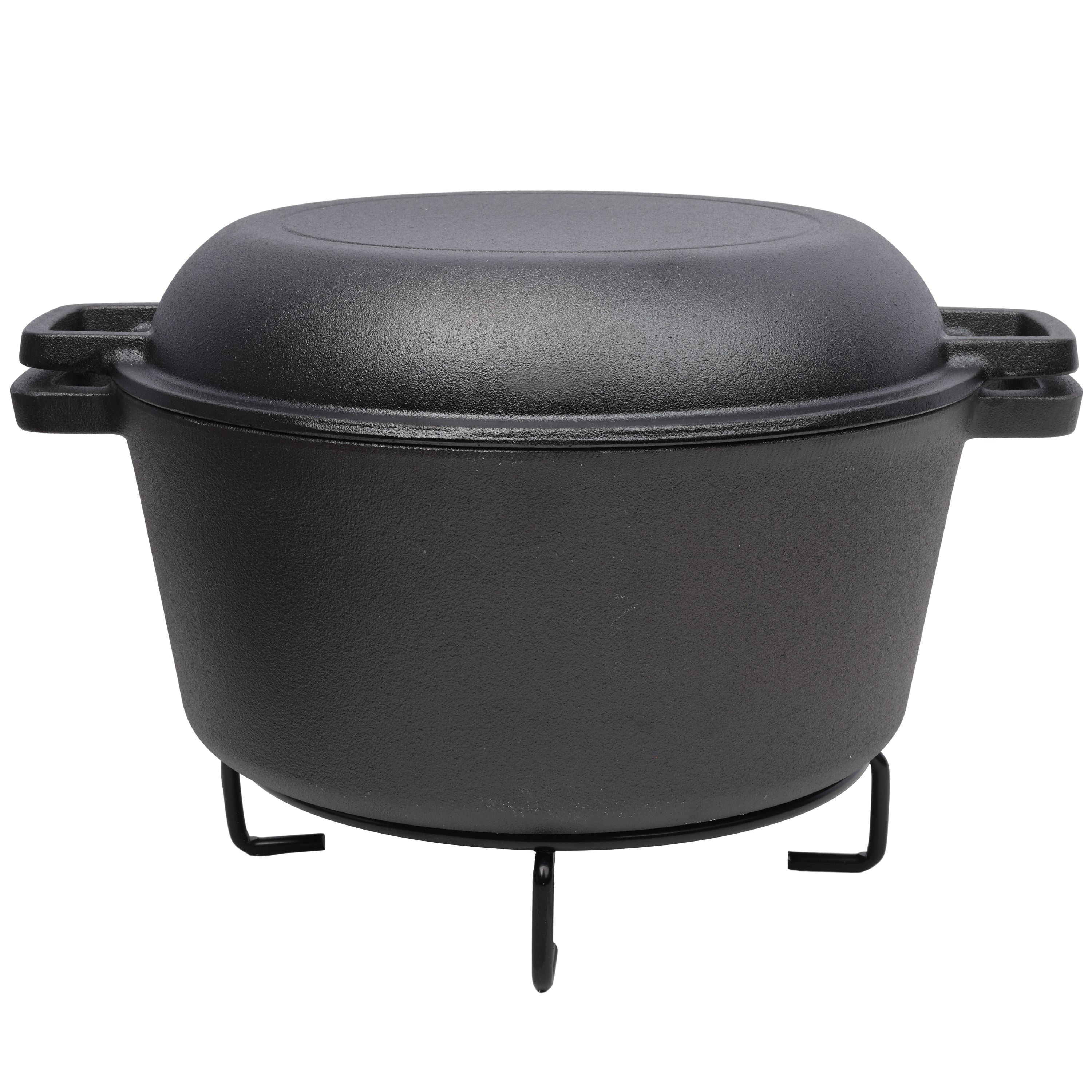 2 in 1 Pre-Seasoned Cast Iron Dutch Oven With Dual Handles.