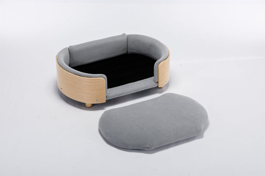 Scandinavian Style Elevated Dog Bed Sofa Velvet Cushion Mid Size Light Grey