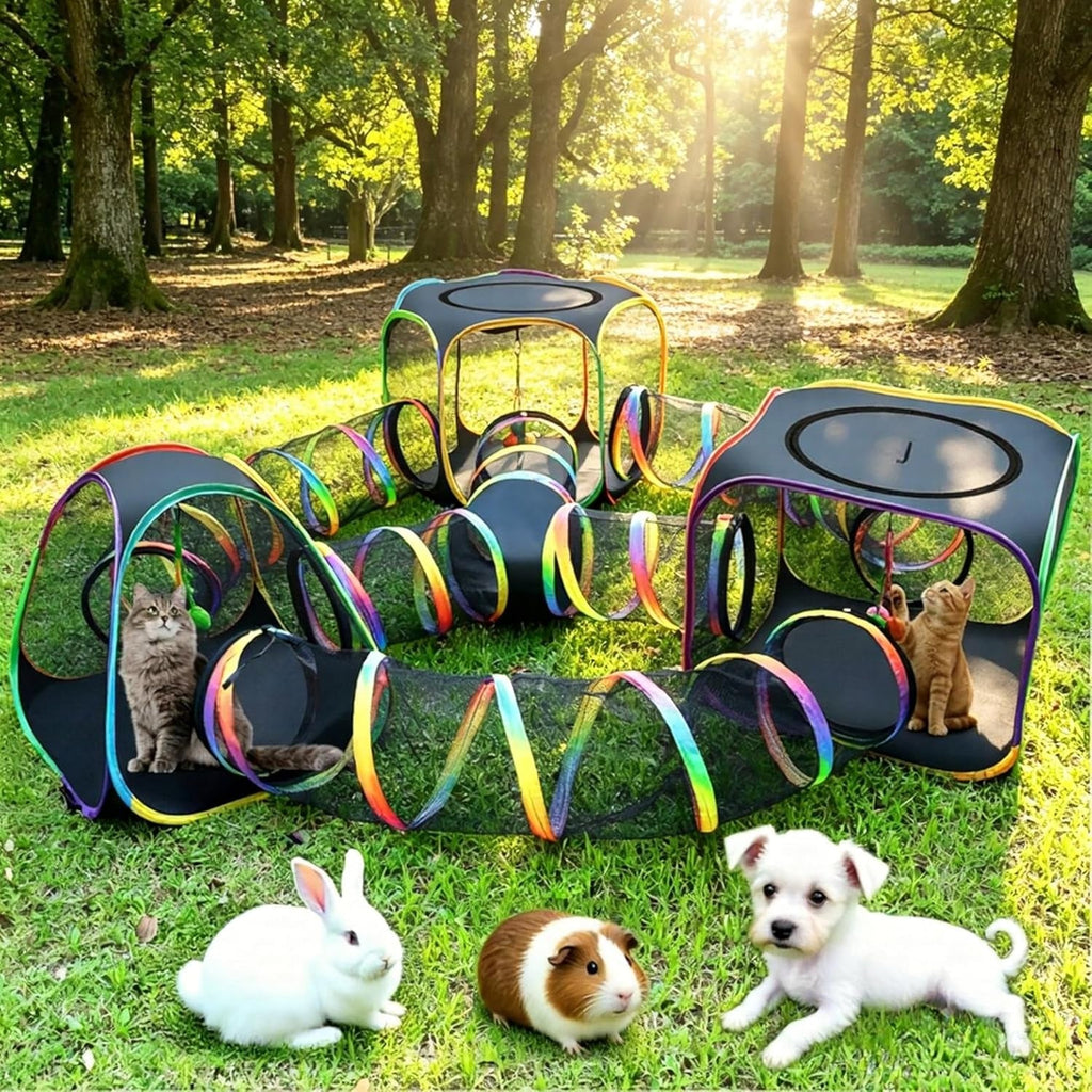 5-in-1 Outdoor Cat Enclosure with Tunnels, Portable Pop-Up Catio Playpen