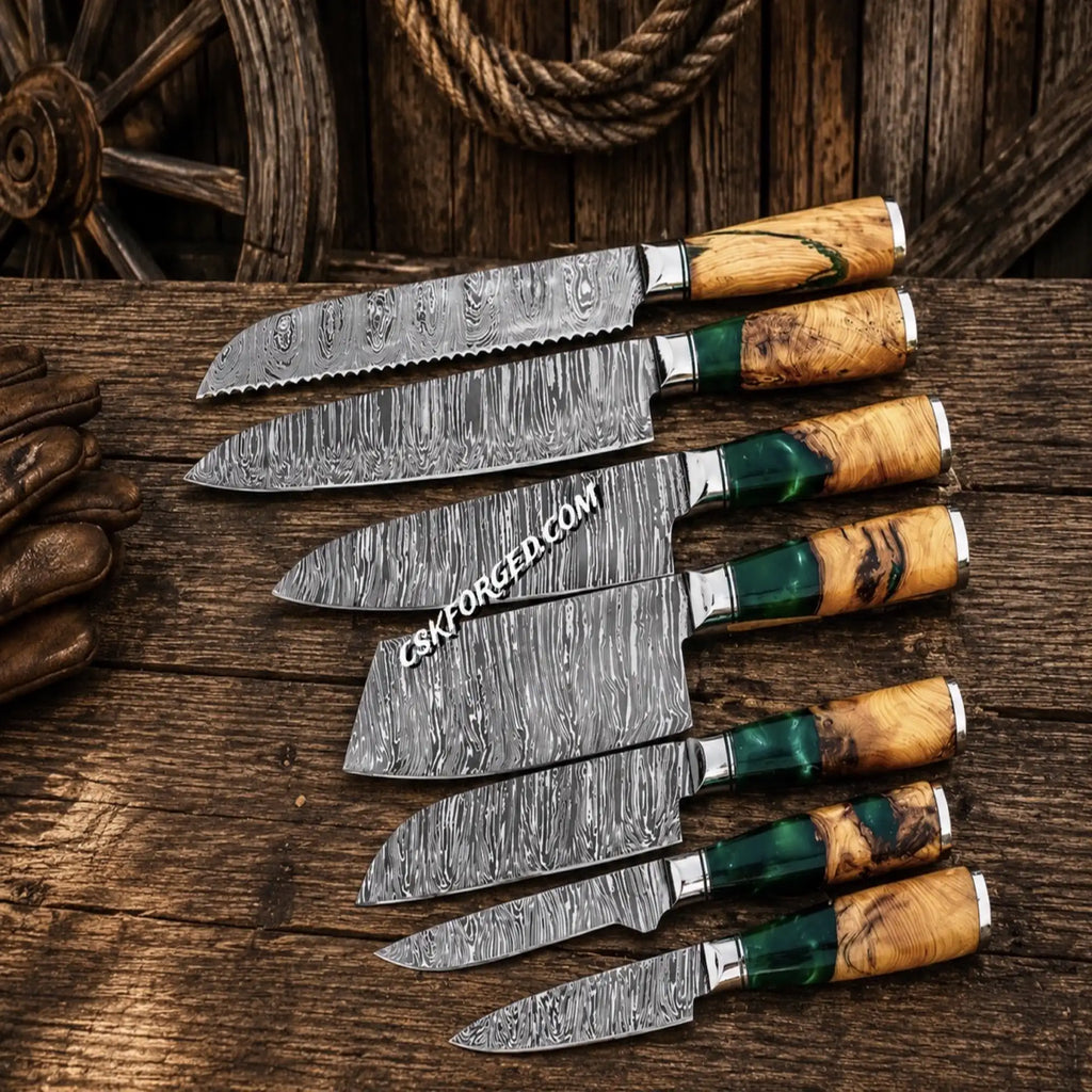Sakura Damascus Kitchen Knife Set – Professional Chef Collection