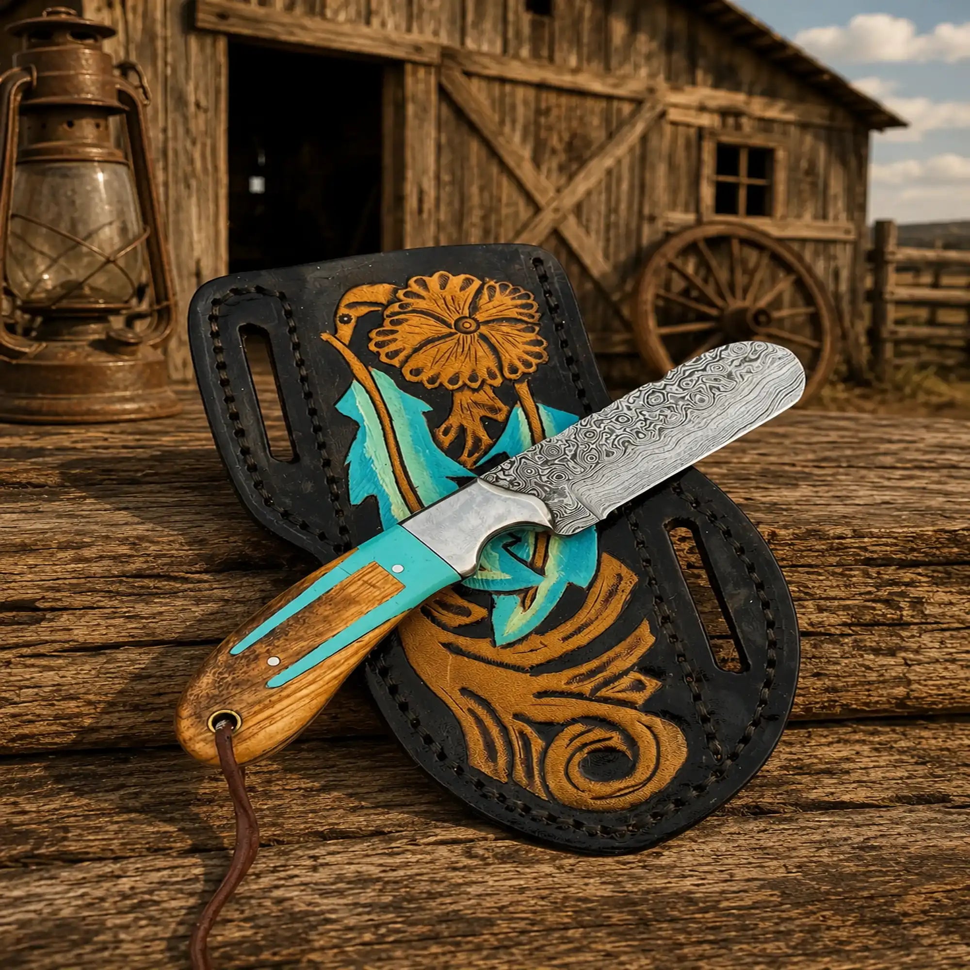 Bull Cutter Knife – Handmade Damascus Cowboy Carry Knife