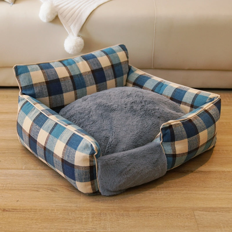 Retro Plaid All-Season Washable Pet Bed, Chew-Resistant For Small Medium Dogs & Cats