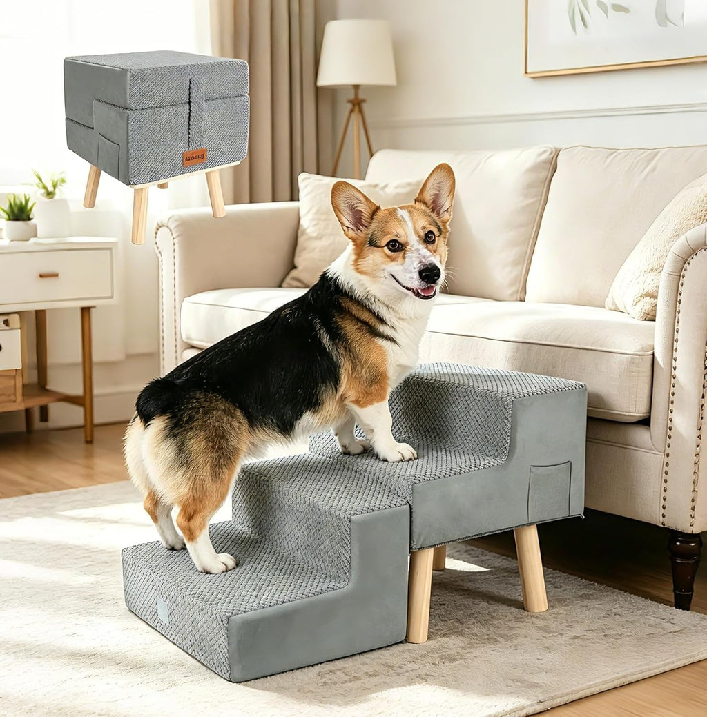 Dog Stairs 4 Step Foldable Pet Step for Couch & Bed