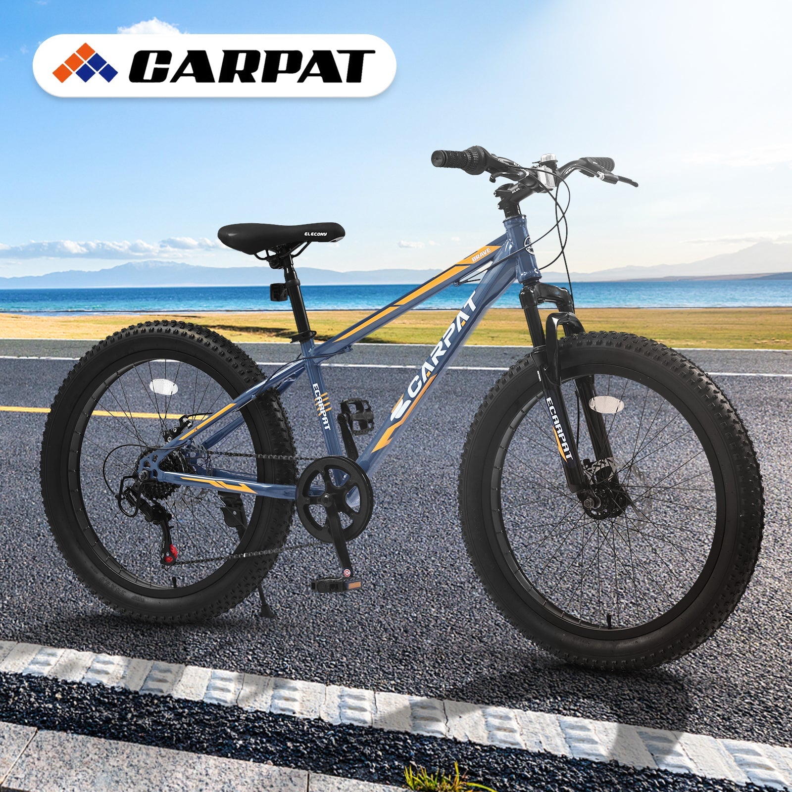 24" Elecony Youth Fat Tire Mountain Bike - Shimano 7-Speed, Dual Disc Brakes & Front Suspension