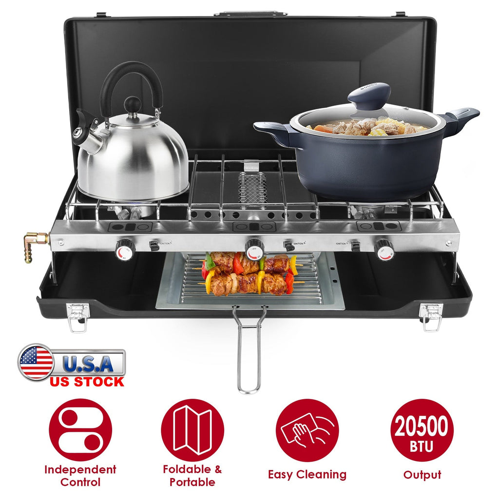 3 Burner Camping Stove Portable Foldable Propane Stove