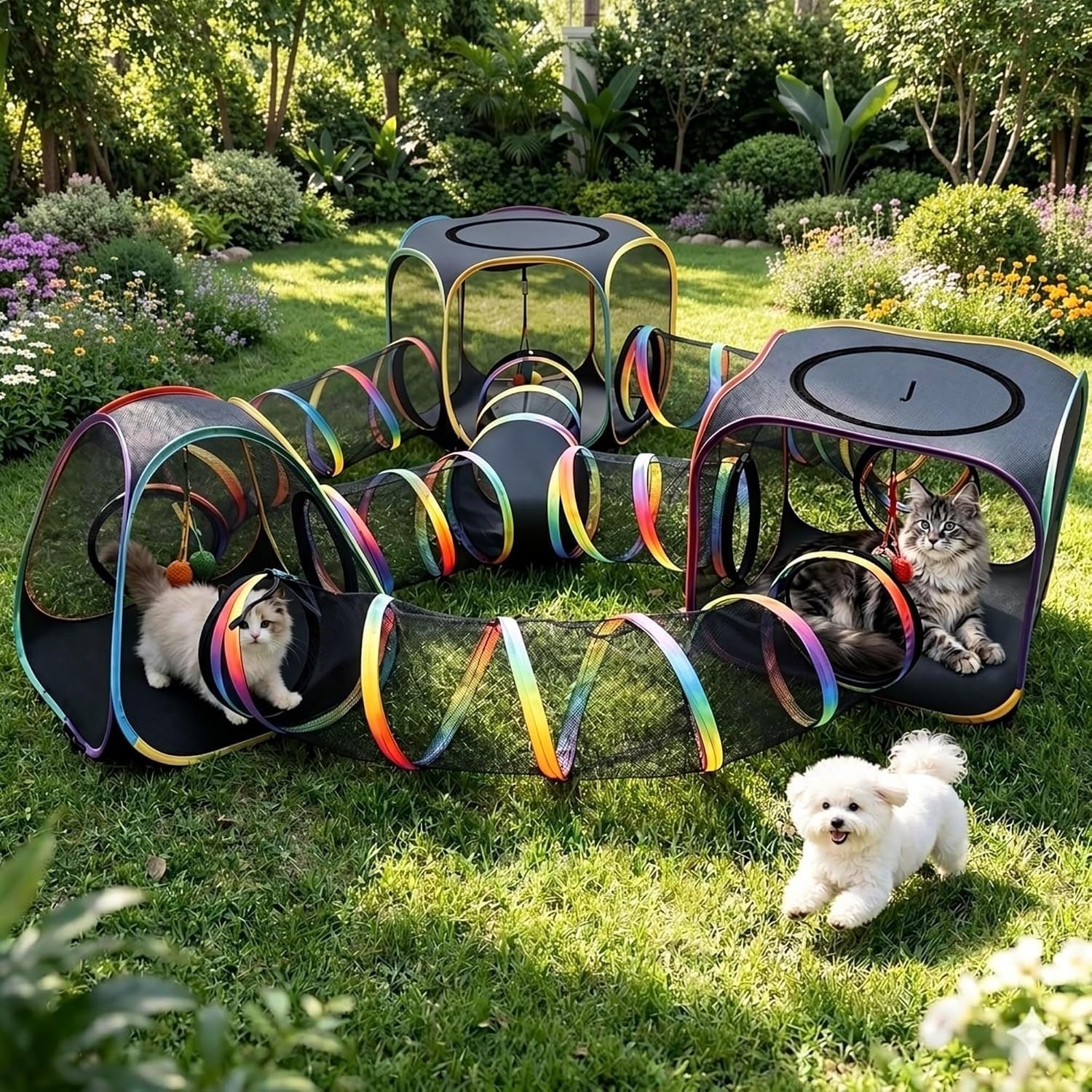 5-in-1 Outdoor Cat Enclosure with Tunnels, Portable Pop-Up Catio Playpen