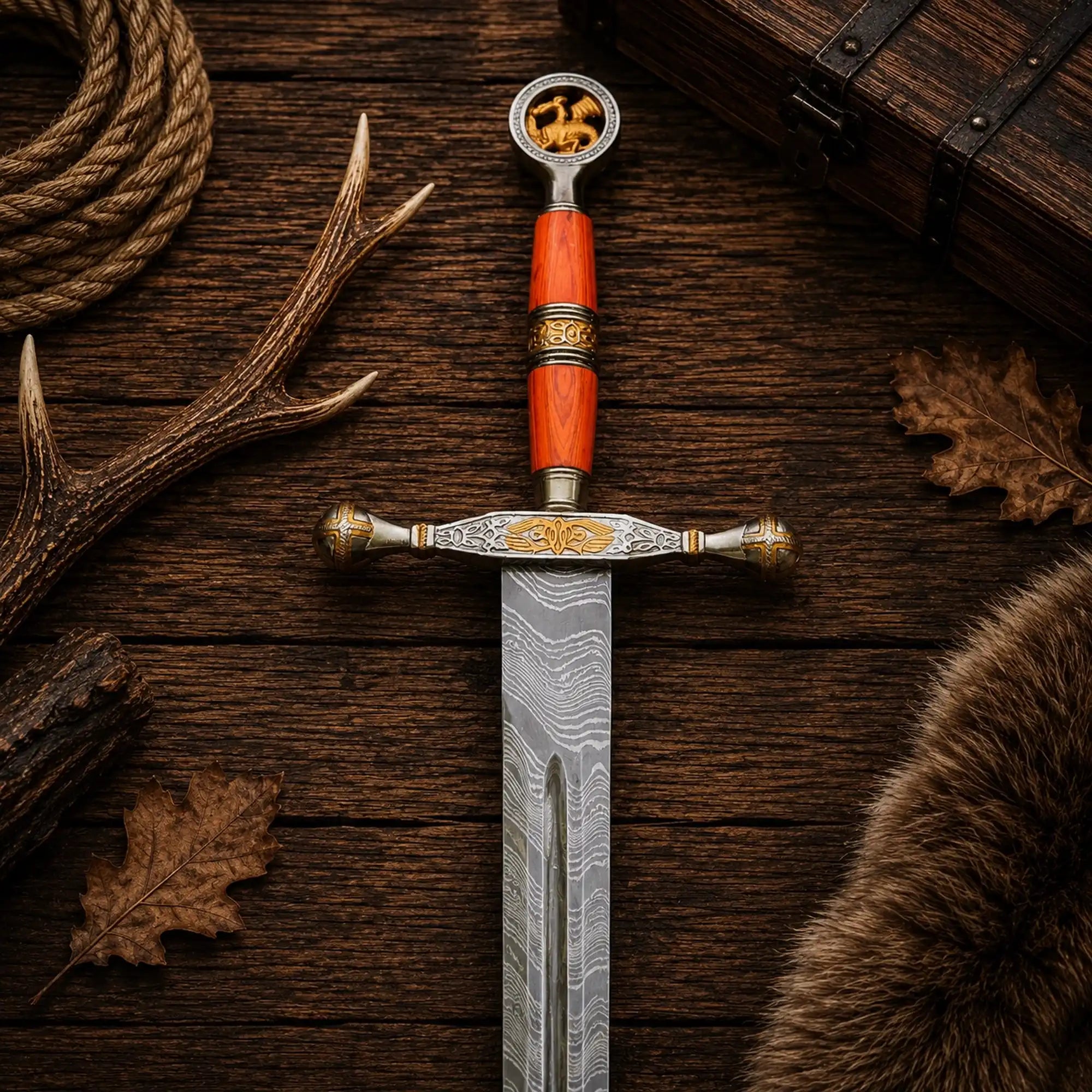 Ember Sigil Sword – Damascus Steel Fantasy Collector Display Sword