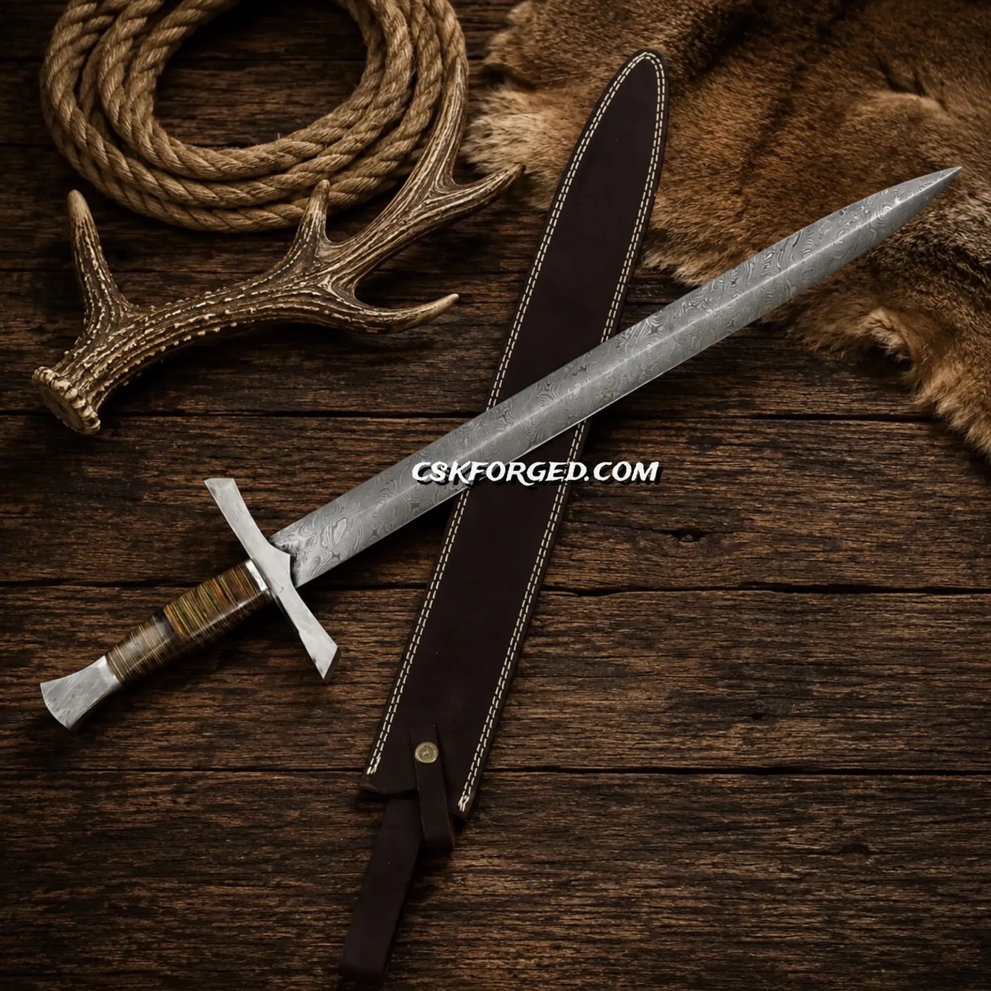 Bastard Sword – Handmade Damascus Steel Medieval Display Blade