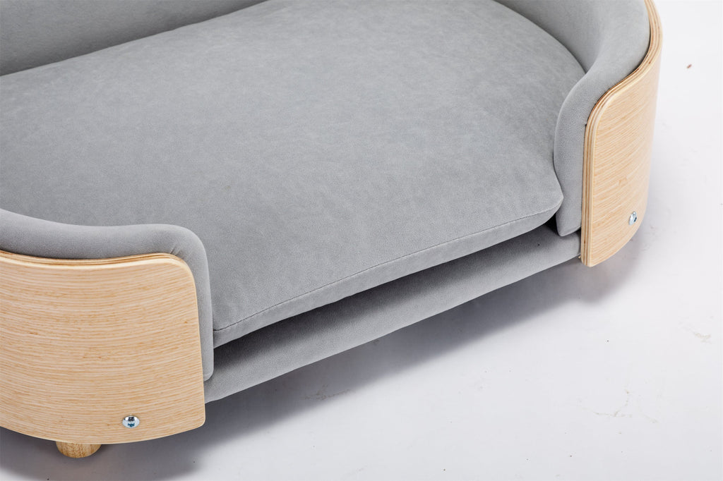 Scandinavian Style Elevated Dog Bed Sofa Velvet Cushion Mid Size Light Grey