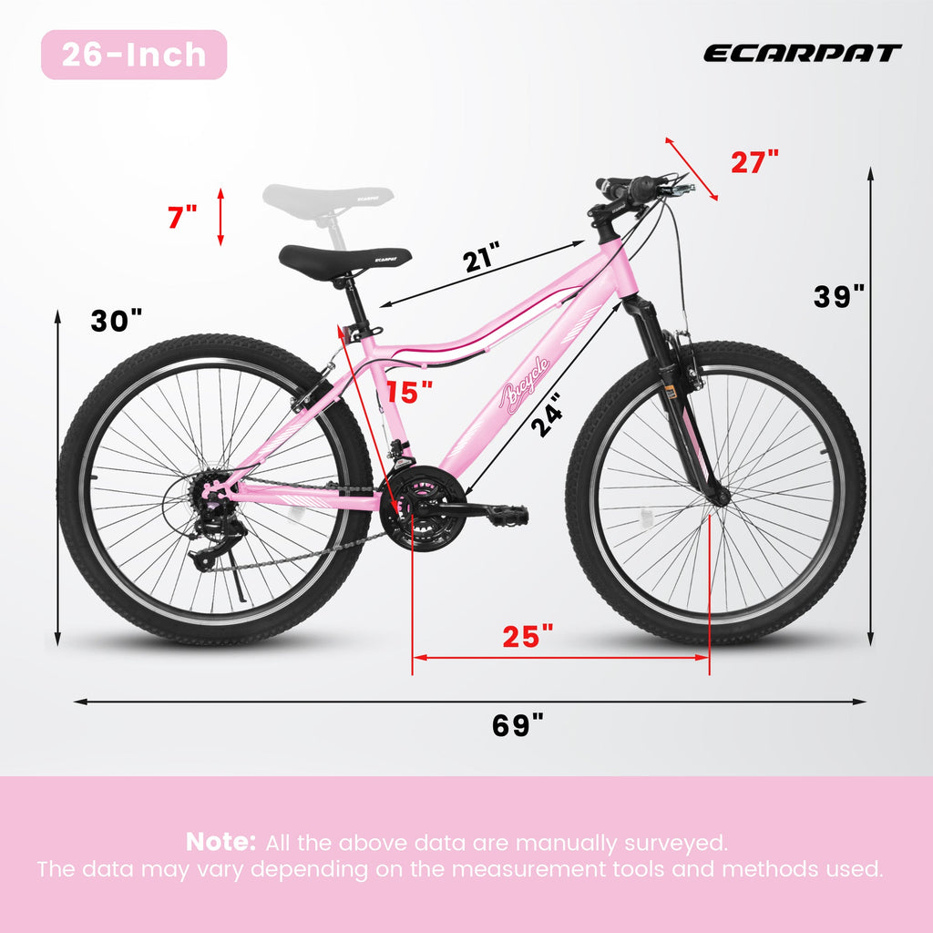 26" TrailLite Adult Mountain Bike | 21-Speed Front Suspension (Pink)