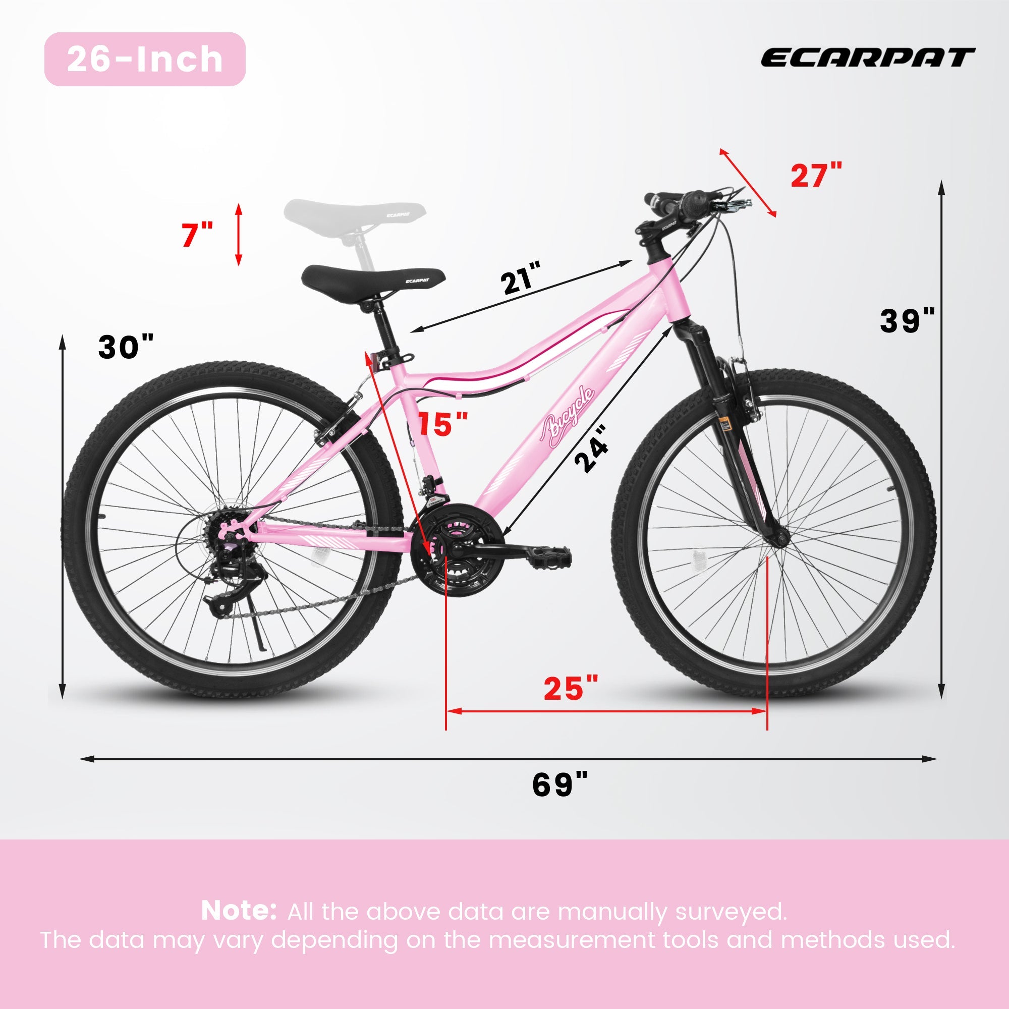 26" TrailLite Adult Mountain Bike | 21-Speed Front Suspension (Pink)