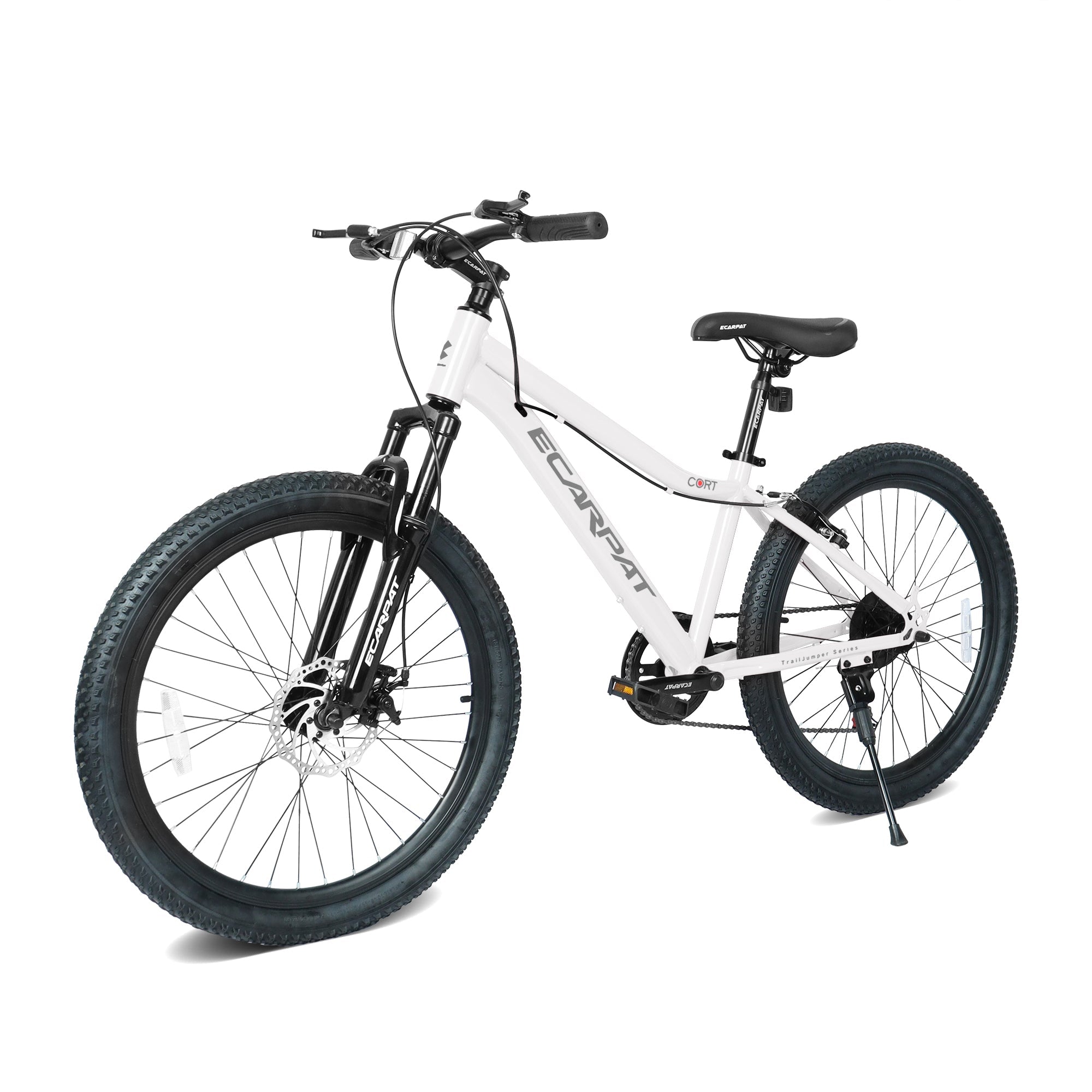 24" Youth Mountain Bike (White) - 7-Speed, Front Suspension & Hybrid Brakes