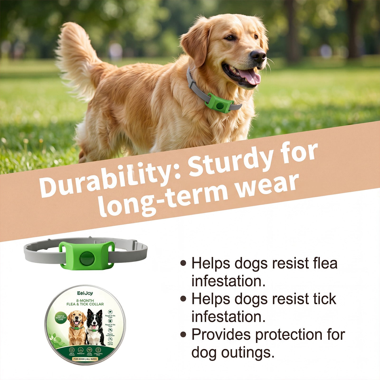 Eeljoy Flea And Tick Collar For Dogs, Waterproof And Effective In Repelling Fleas And Ticks, External Protection For Dogs