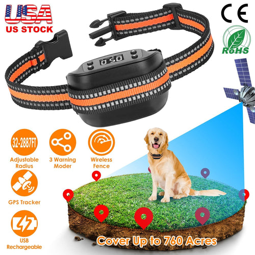 2 In 1 Dog GPS Fence Tracker Wireless  Dog Collar with 32-2887FT Radius IPX6 Waterproof for Small Medium Large Dogs