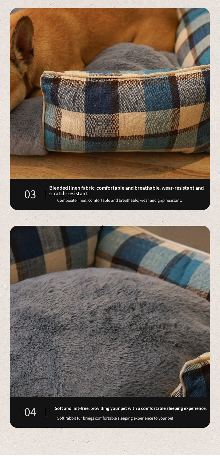 Retro Plaid All-Season Washable Pet Bed, Chew-Resistant For Small Medium Dogs & Cats
