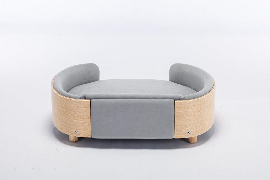 Scandinavian Style Elevated Dog Bed Sofa Velvet Cushion Mid Size Light Grey
