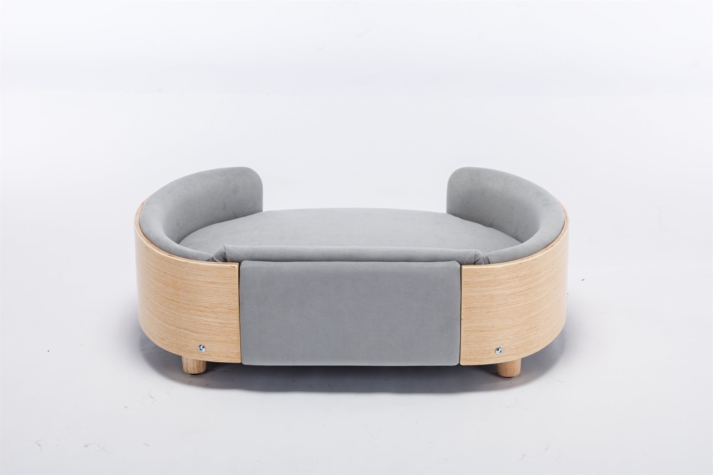 Scandinavian Style Elevated Dog Bed Sofa Velvet Cushion Mid Size Light Grey