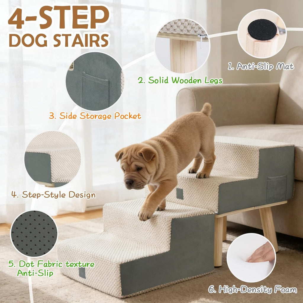 Dog Stairs 4 Step Foldable Pet Step for Couch & Bed