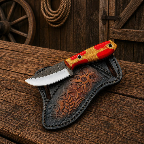 Compact Cowboy Skinning Knife – Rasp Steel with Belt Sheath