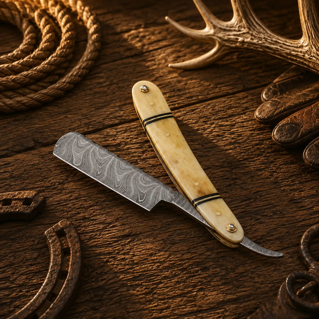 Handmade Damascus Steel Straight Razor – Bone Handle Barber Razor