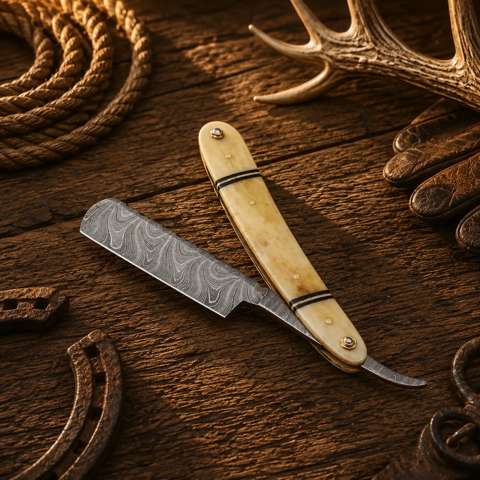 Handmade Damascus Steel Straight Razor – Bone Handle Barber Razor