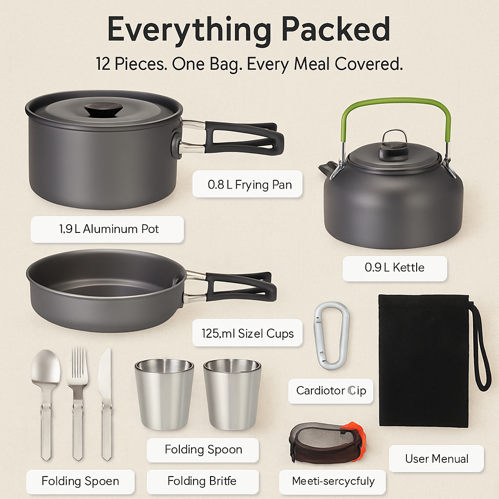 Camping Cookware Set for Outdoor Hiking and Picnics
