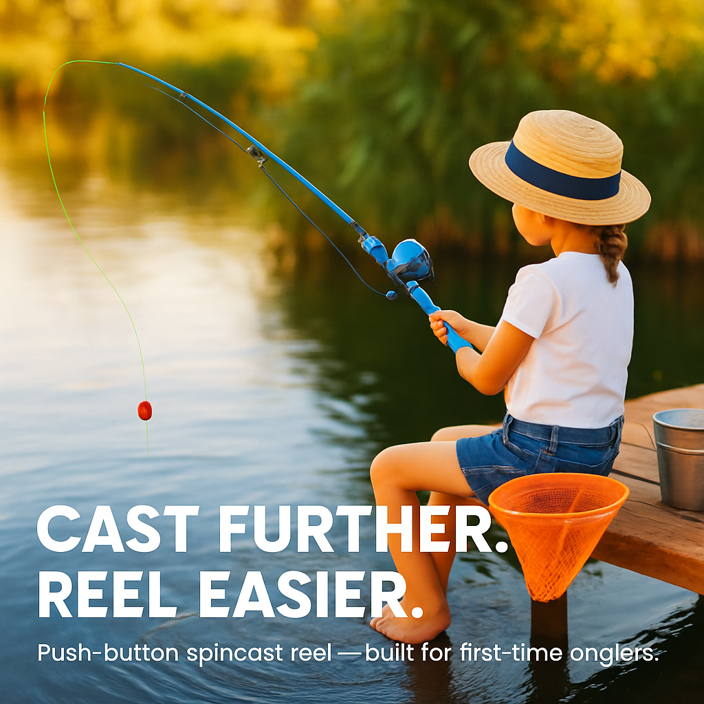 Kids Fishing Pole Set - Telescopic Rod & Spincast Reel Kit