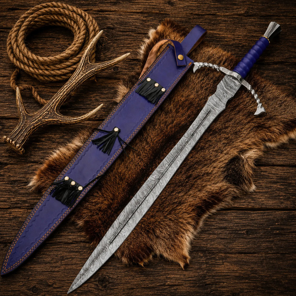 Fantasy Crusader Sword – 36" Damascus Steel Medieval Display Blade