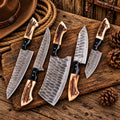 Handcrafted 5-Piece Damascus Chef Knife Set – Stag Horn Handles